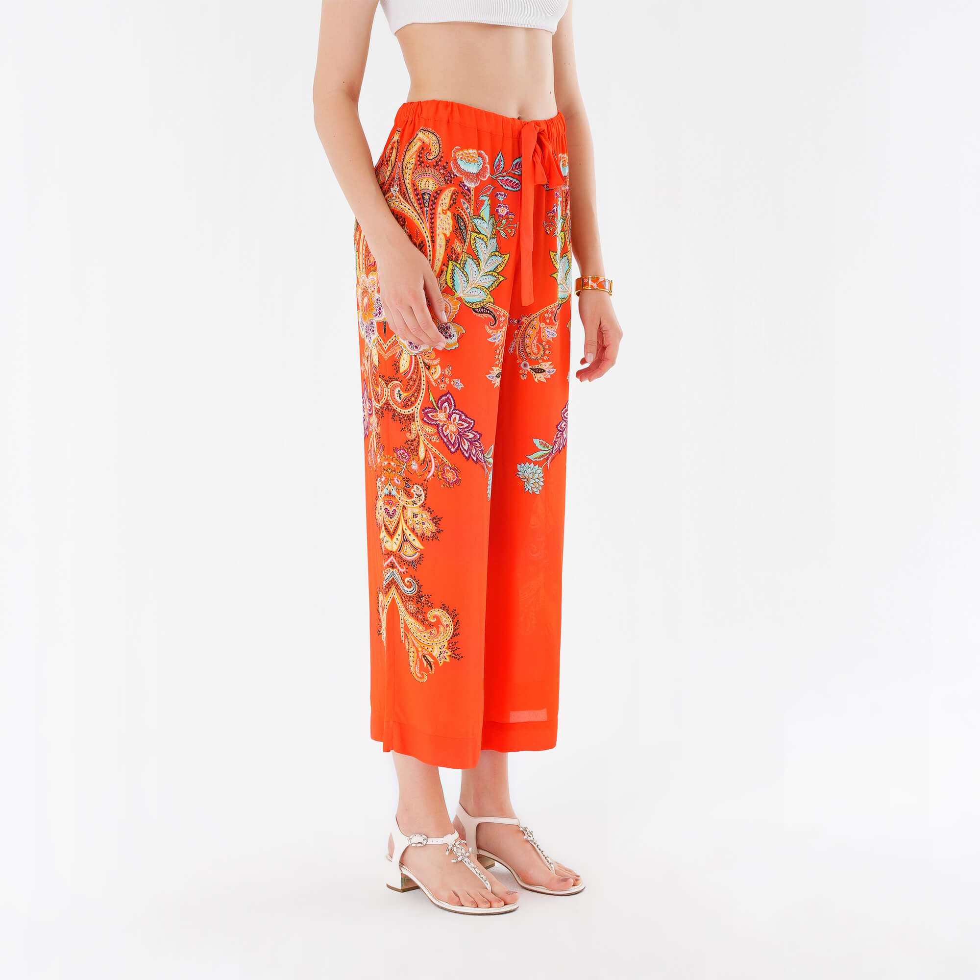 Etro - Orange & Multicolor Wide Leg Paisley Trousers IT40